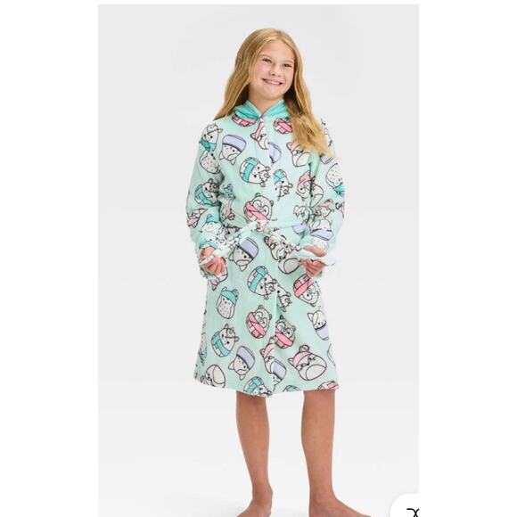 Squishmallows Character Mint Green Minky Fleece Print Hooded Bathrobe M7/8- New - Picture 1 of 7